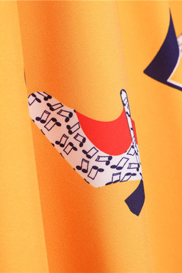 Robe vintage jaune imprimée sans manches